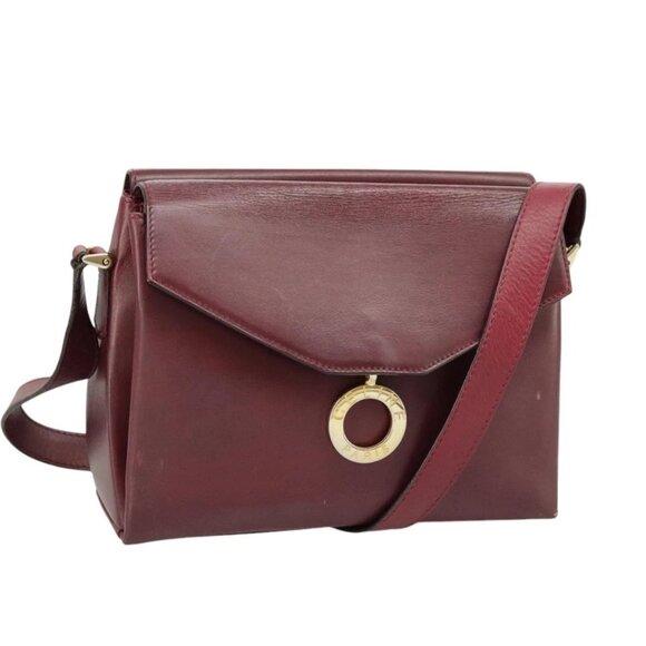 CELINE Shoulder Bag Leather Wine Red Gold Auth - Picture 1 of 15
